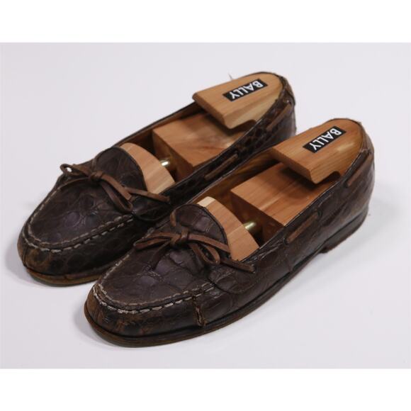 Polo Ralph Lauren Brown Crocodile Alligator Leather Bow Loafers Mens 7.5 main image 6